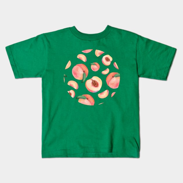 Tasty peaches round print Kids T-Shirt by DreamLoudArt